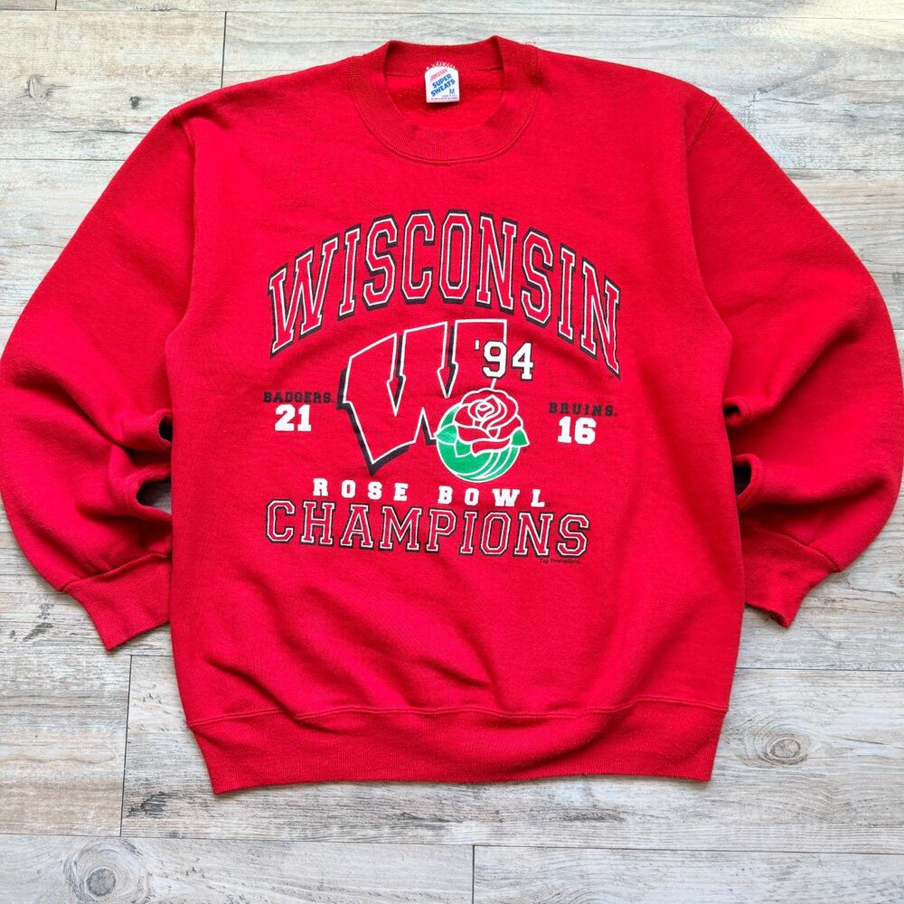 Vintage Wisconsin Badgers Sweatshirt Game Day Rose Bowl Champions Medium USA